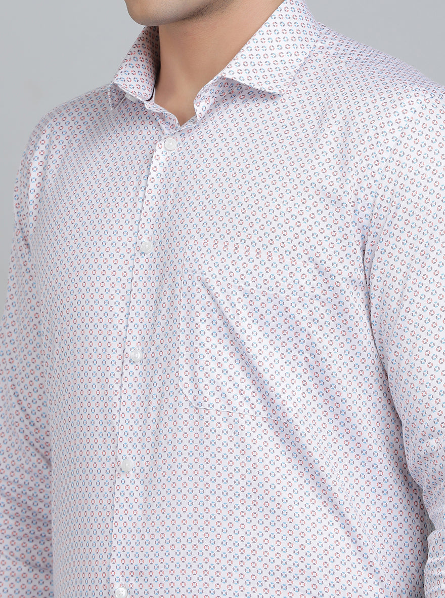 White Printed Regular Fit Formal Shirt | Greenfibre