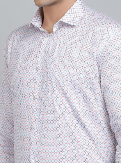 White Printed Regular Fit Formal Shirt | Greenfibre