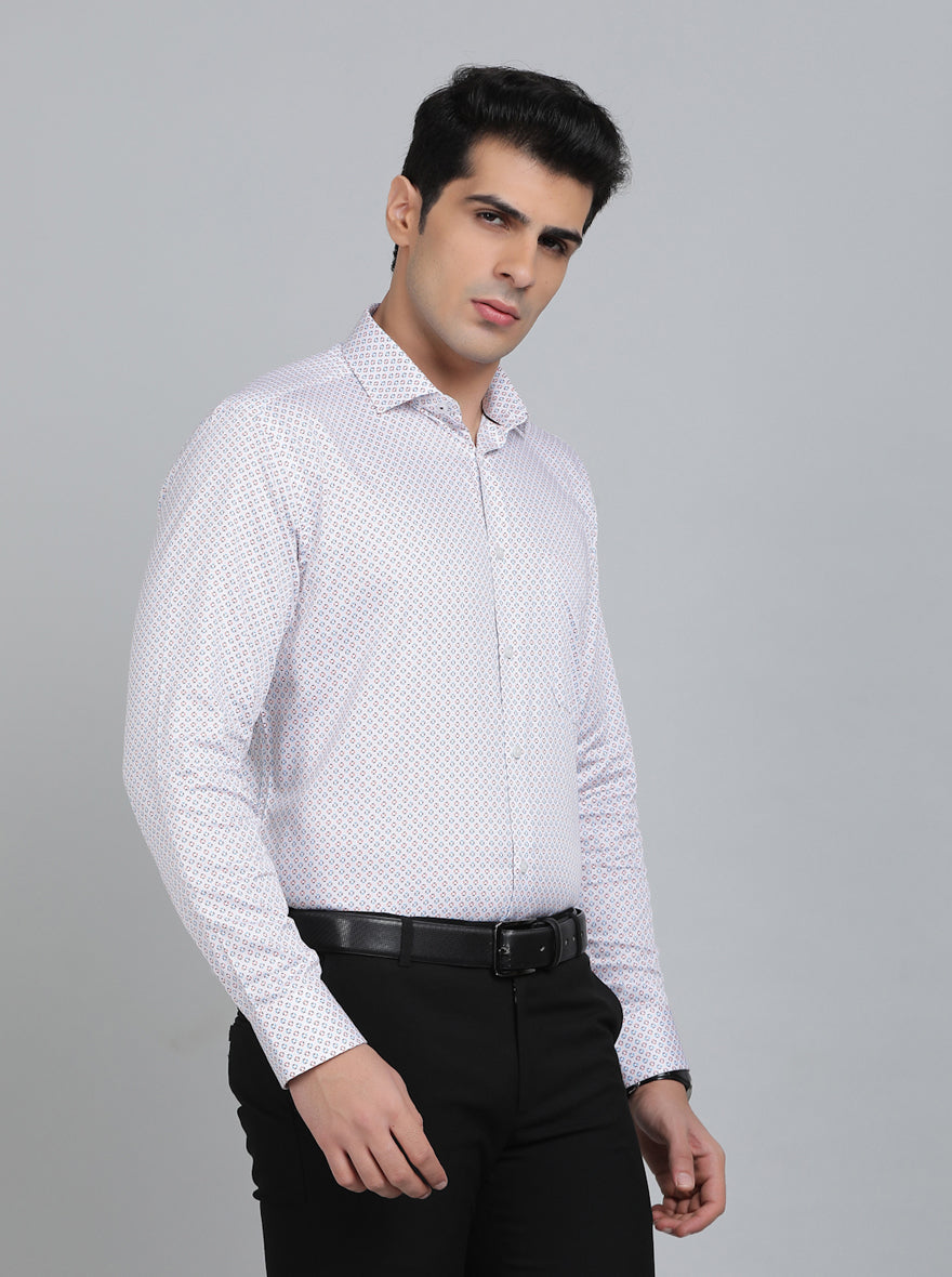 White Printed Regular Fit Formal Shirt | Greenfibre