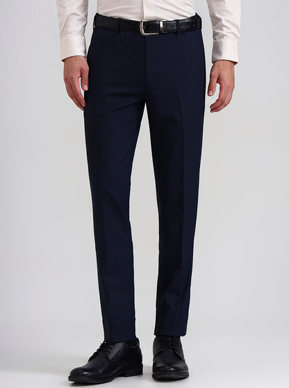 Blue & Maroon Printed Slim Fit Formal Trouser | JadeBlue Youth