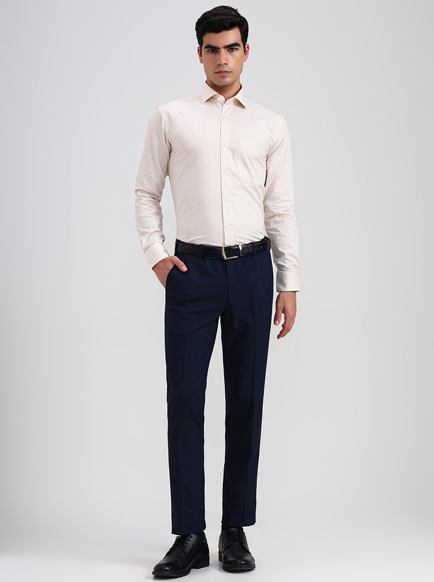 Blue & Maroon Printed Slim Fit Formal Trouser | JadeBlue Youth