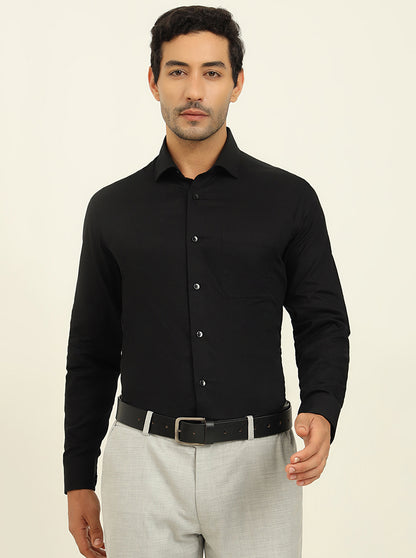 Black Solid Slim Fit Formal Shirt | Metal