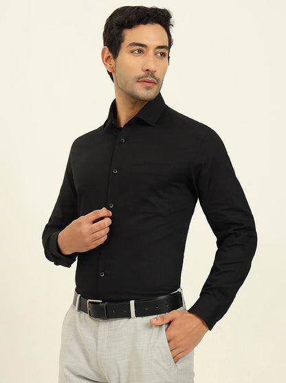 Black Solid Slim Fit Formal Shirt | Metal