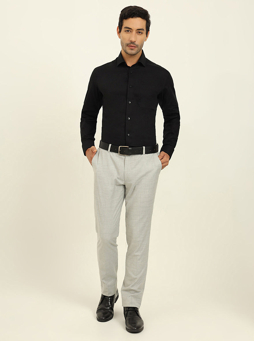Black Solid Slim Fit Formal Shirt | Metal
