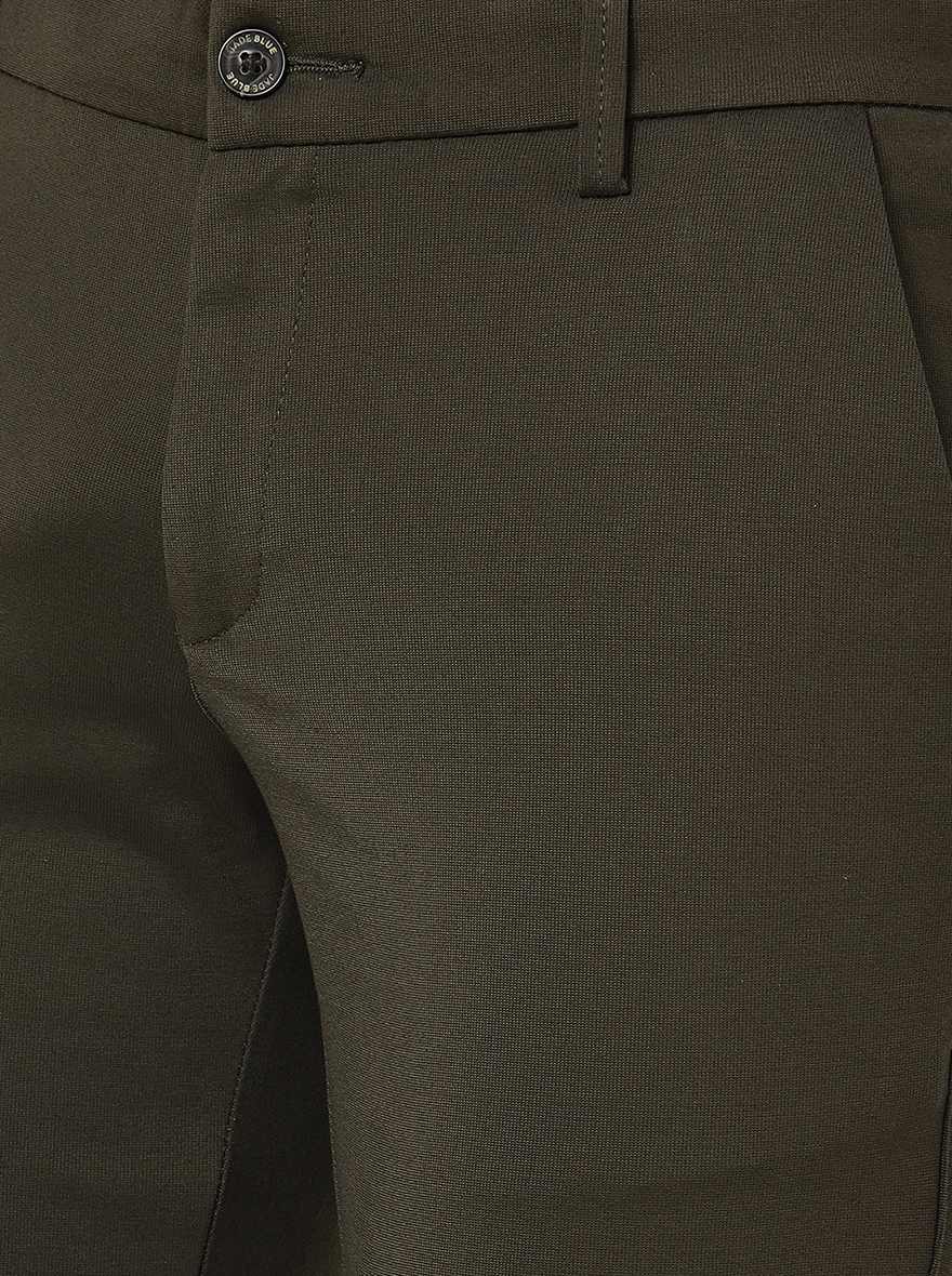 Olive Green Solid Venice Fit Casual Trouser | JadeBlue
