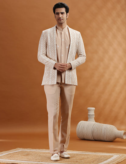White & Cream Embroidered Jodhpuri Suit | TULA