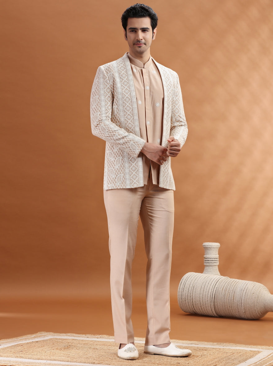 White & Cream Embroidered Jodhpuri Suit | TULA