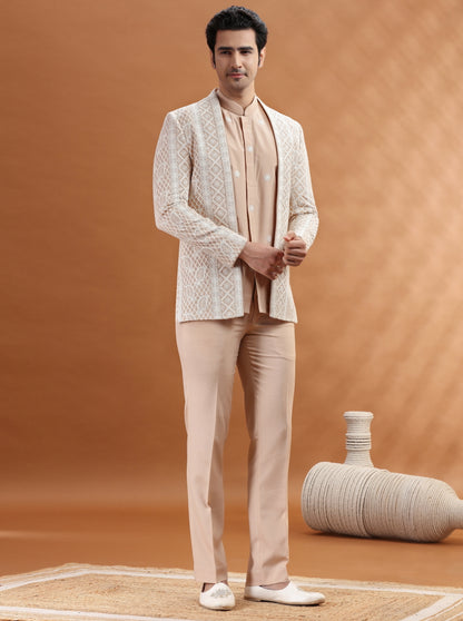 White & Cream Embroidered Jodhpuri Suit | TULA