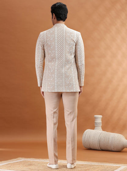 White & Cream Embroidered Jodhpuri Suit | TULA