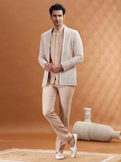 White & Cream Embroidered Jodhpuri Suit | TULA