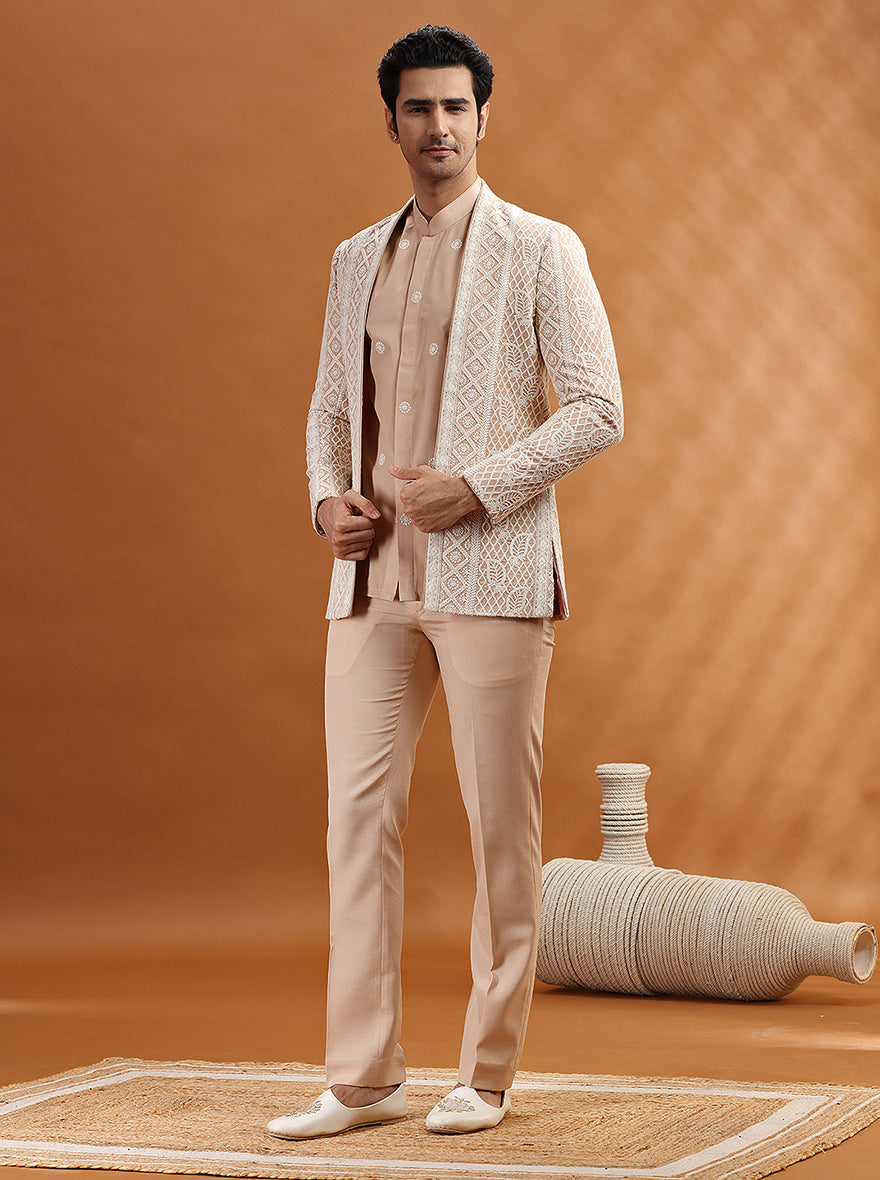 White & Cream Embroidered Jodhpuri Suit | TULA