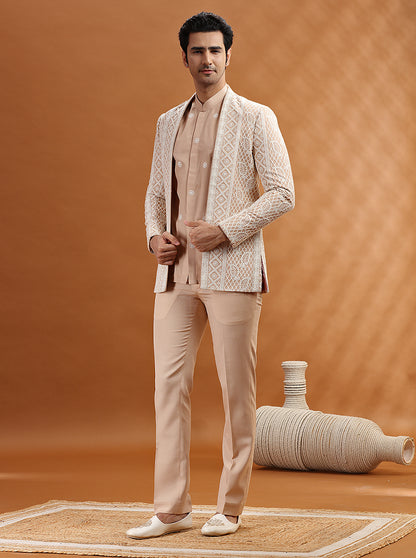 White & Cream Embroidered Jodhpuri Suit | TULA