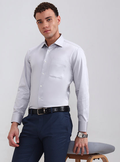 Grey Solid Slim Fit Formal Shirt | JadeBlue Super Luxe