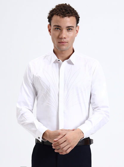 White Printed Slim Fit Party Wear Shirt | Wyre