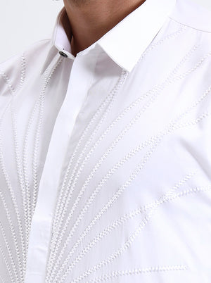 White Printed Slim Fit Party Wear Shirt | Wyre