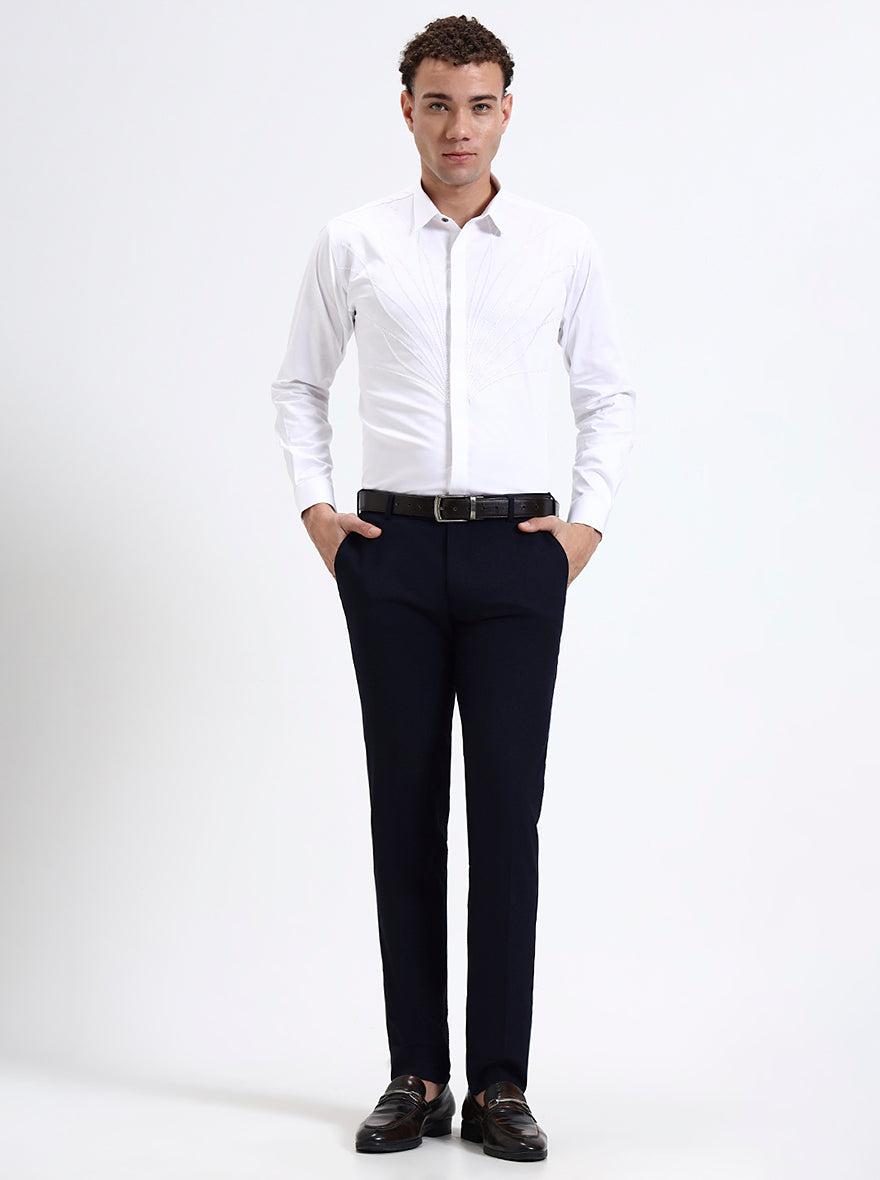 White Printed Slim Fit Party Wear Shirt | Wyre