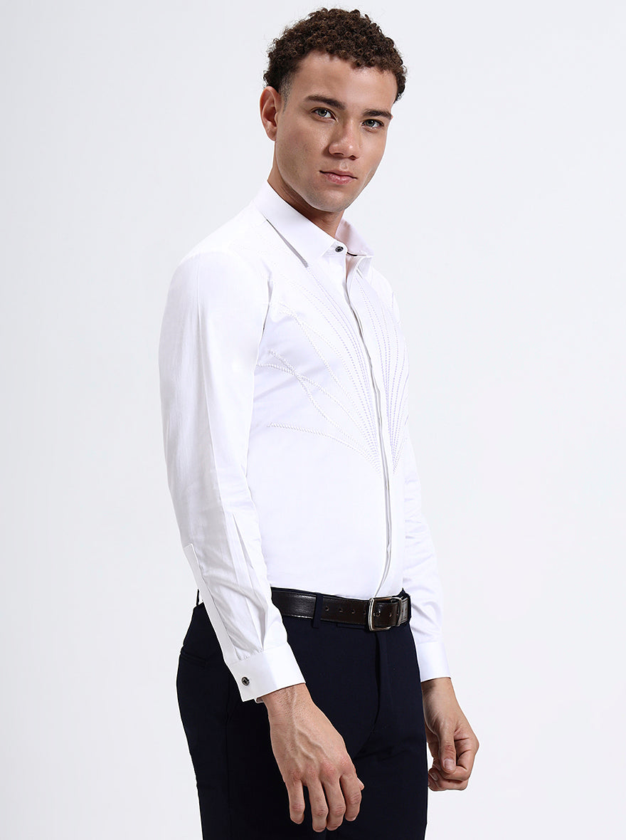 White Printed Slim Fit Party Wear Shirt | Wyre