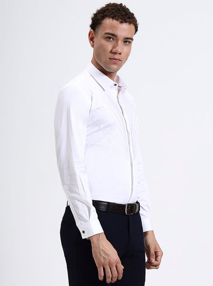 White Printed Slim Fit Party Wear Shirt | Wyre