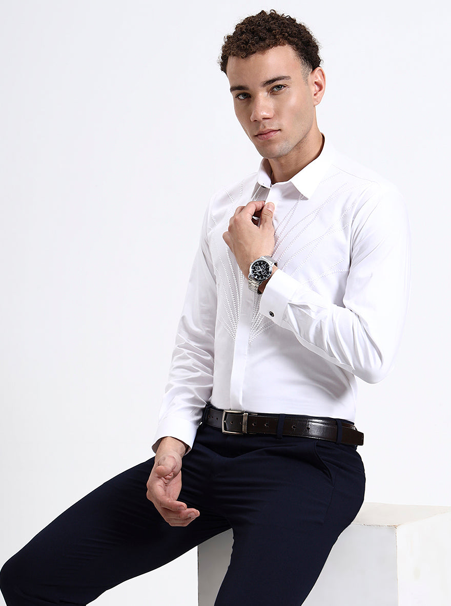 White Printed Slim Fit Party Wear Shirt | Wyre