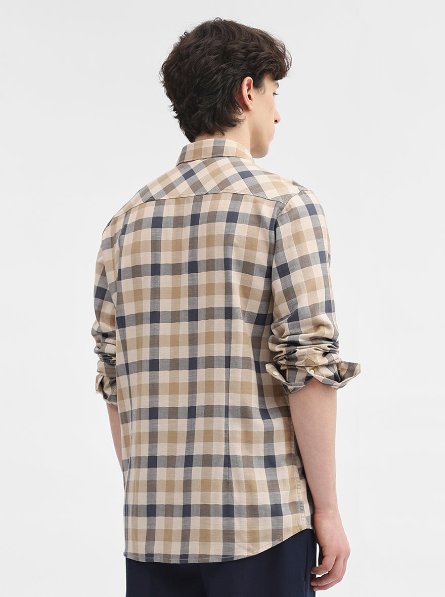 Beige Checked Slim Fit Casual Shirt | JadeBlue