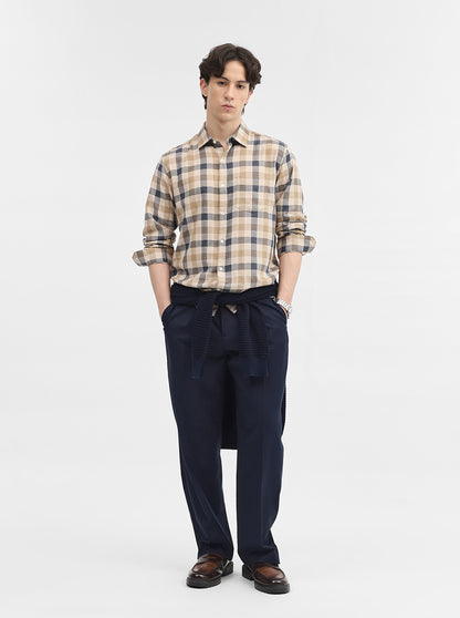 Beige Checked Slim Fit Casual Shirt | JadeBlue