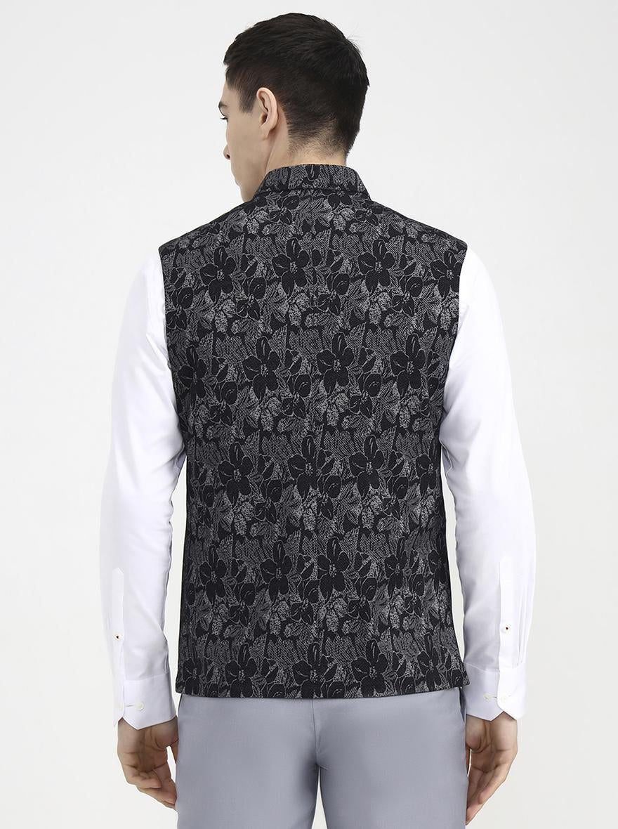 Black Printed Regular Fit Waistcoat | Wyre