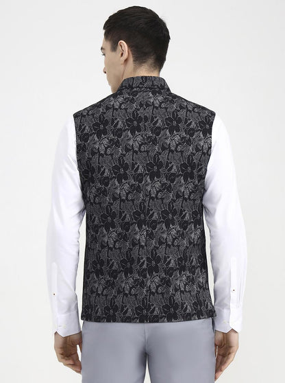 Black Printed Regular Fit Waistcoat | Wyre