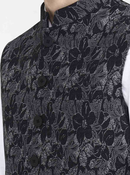 Black Printed Regular Fit Waistcoat | Wyre
