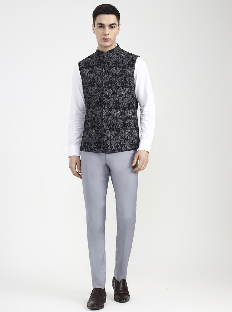 Black Printed Regular Fit Waistcoat | Wyre