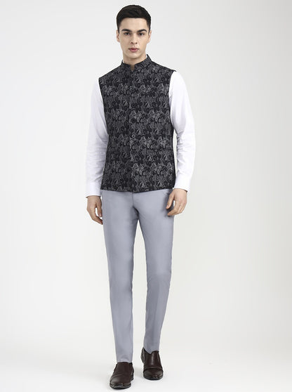 Black Printed Regular Fit Waistcoat | Wyre