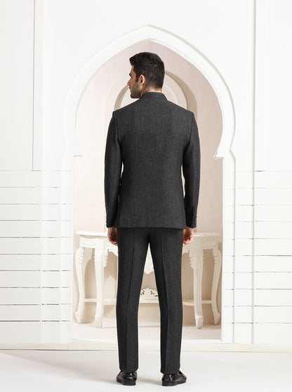 Grey Self Textured Jodhpuri Suit | JadeBlue