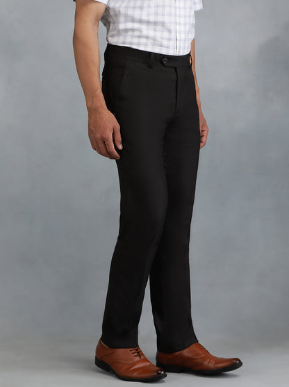 Black Solid Slim Fit Formal Trouser | Greenfibre