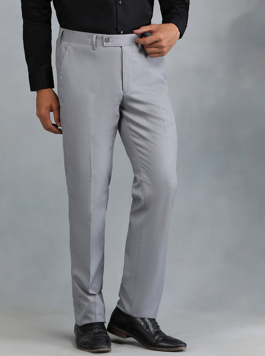Grey Solid Slim Fit Formal Trouser | Greenfibre
