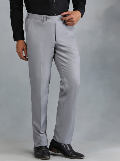 Grey Solid Slim Fit Formal Trouser | Greenfibre