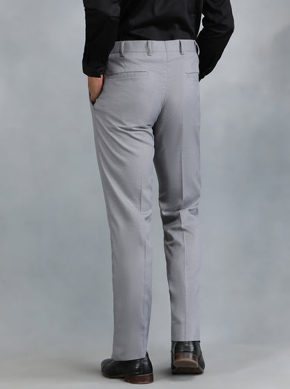 Grey Solid Slim Fit Formal Trouser | Greenfibre
