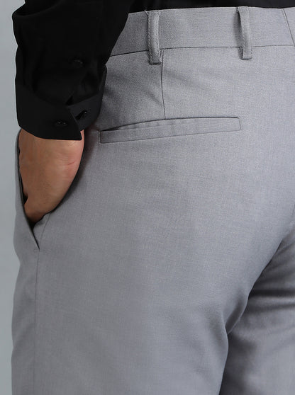 Grey Solid Slim Fit Formal Trouser | Greenfibre