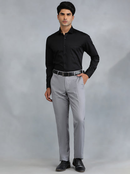 Grey Solid Slim Fit Formal Trouser | Greenfibre