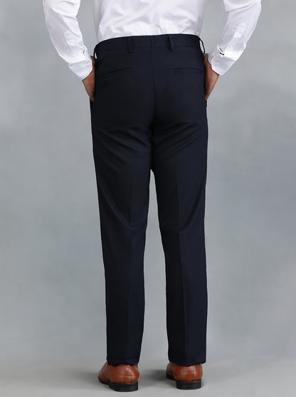 Navy Blue Solid Slim Fit Formal Trouser | Greenfibre