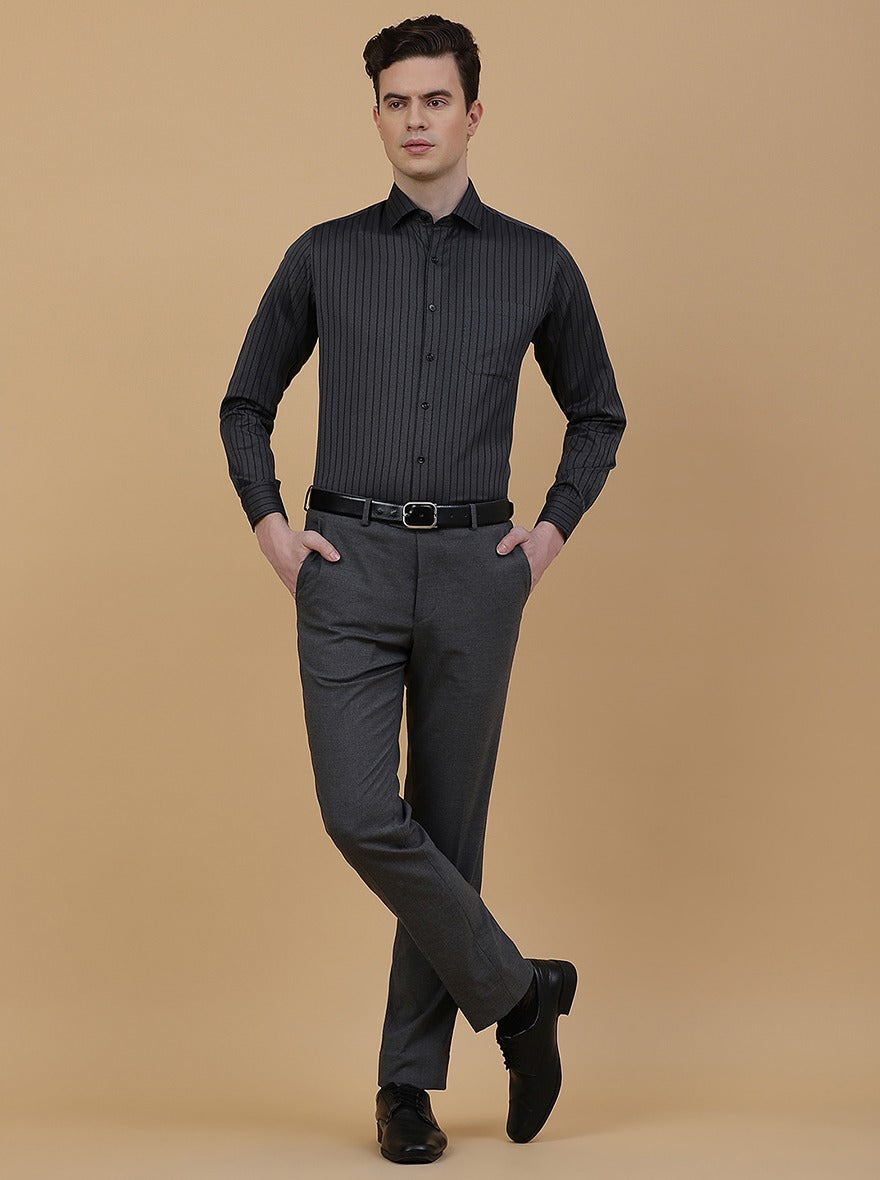 Dark Grey Solid Slim Fit Formal Trouser | Greenfibre