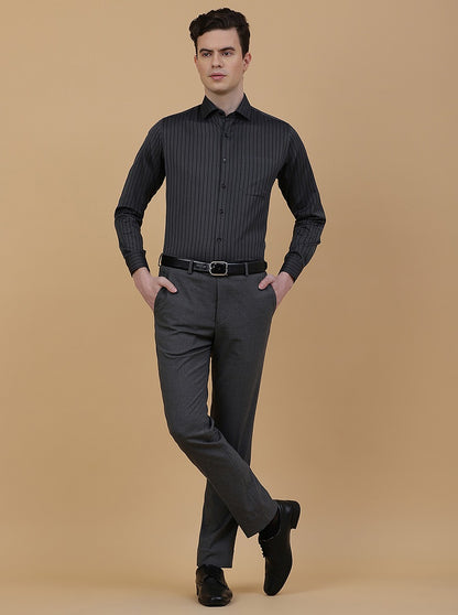 Dark Grey Solid Slim Fit Formal Trouser | Greenfibre