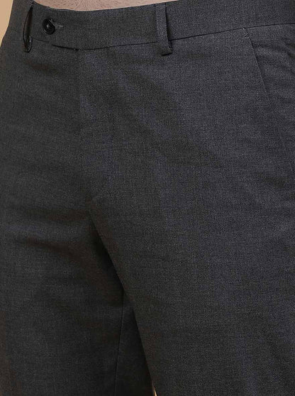 Dark Grey Solid Slim Fit Formal Trouser | Greenfibre