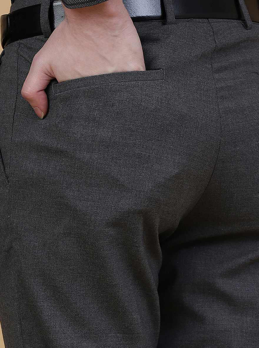 Dark Grey Solid Slim Fit Formal Trouser | Greenfibre