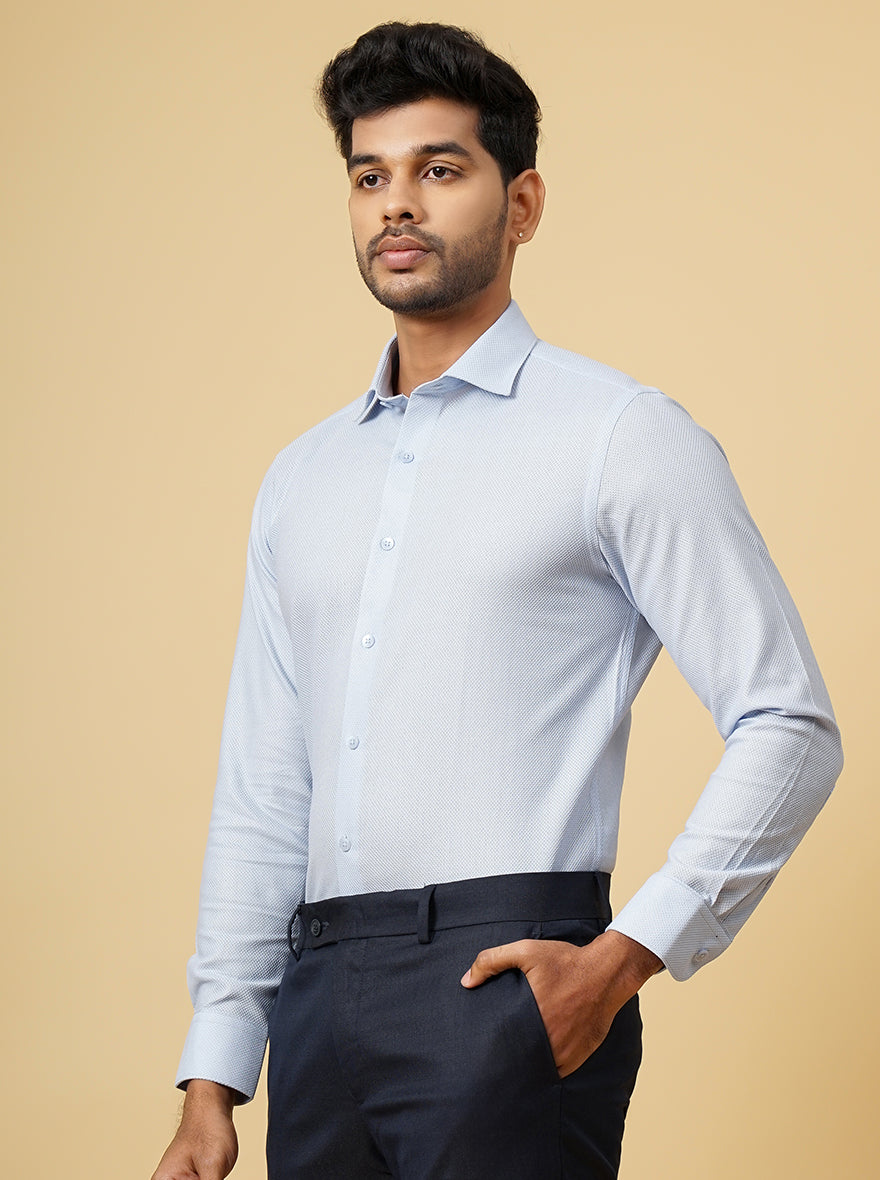 Light Blue Solid Slim Fit Formal Shirt | Metal