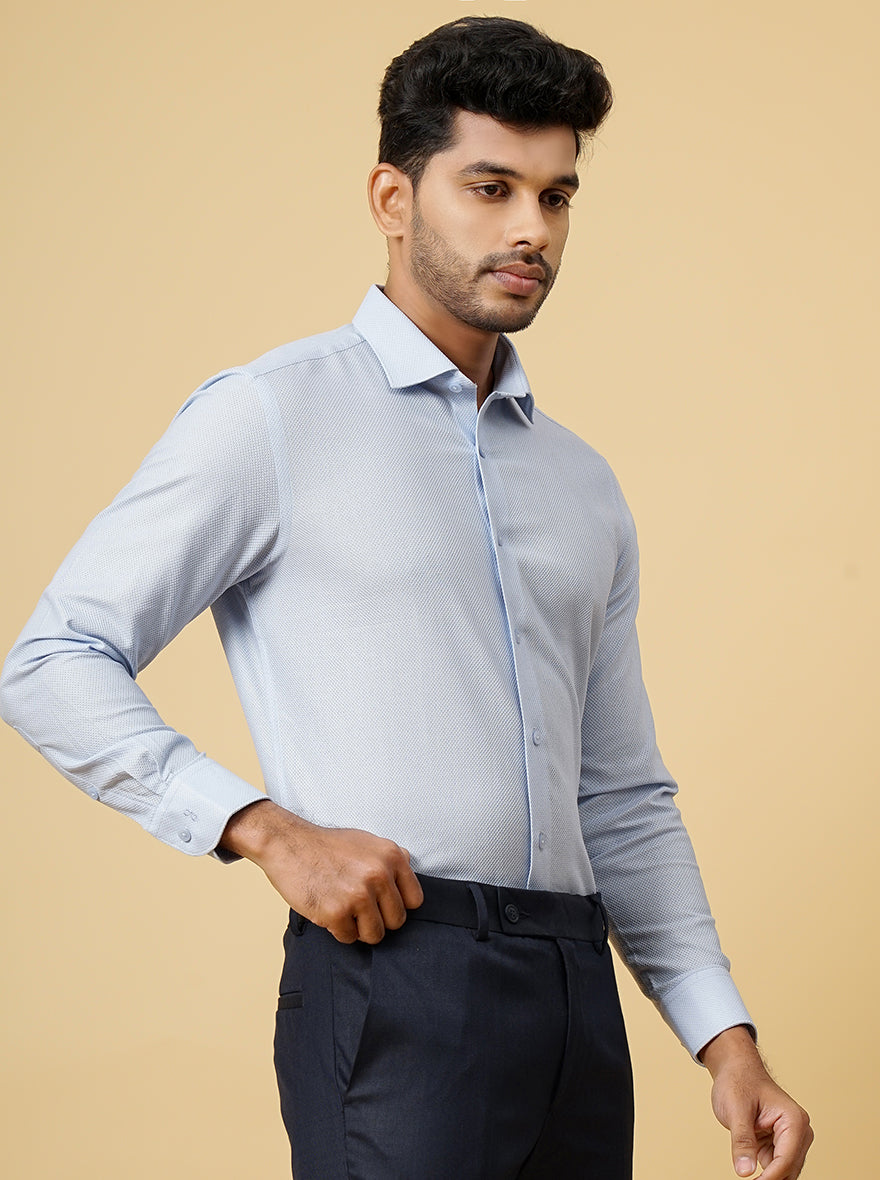 Light Blue Solid Slim Fit Formal Shirt | Metal