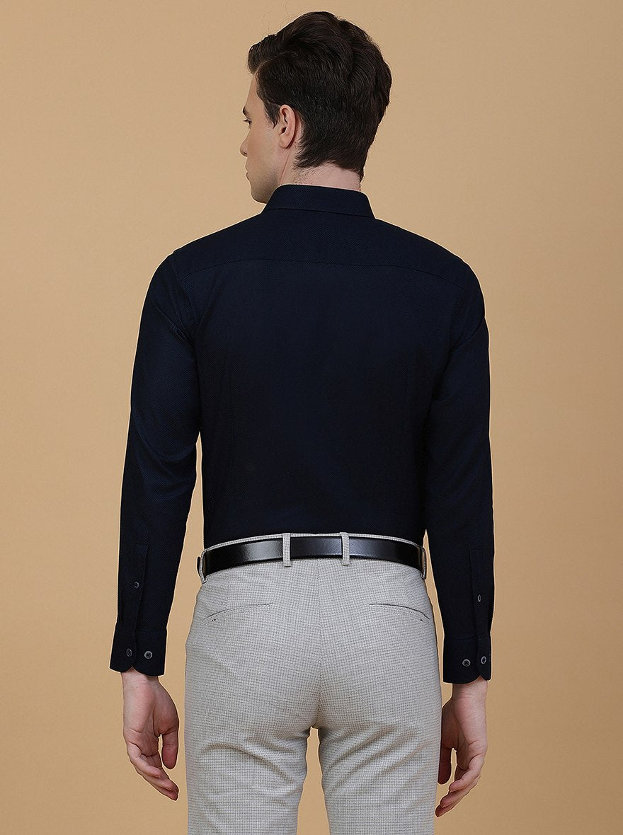 Navy Blue Solid Slim Fit Formal Shirt | Metal