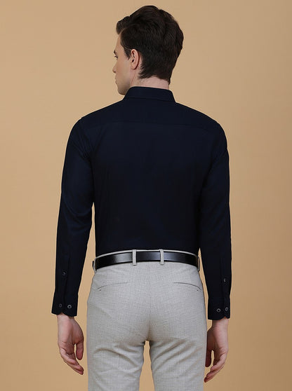 Navy Blue Solid Slim Fit Formal Shirt | Metal