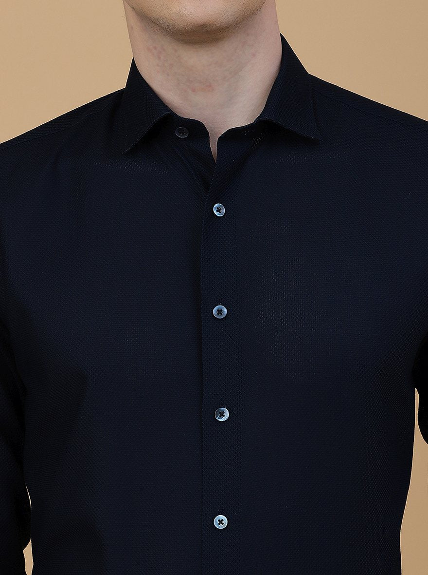 Navy Blue Solid Slim Fit Formal Shirt | Metal