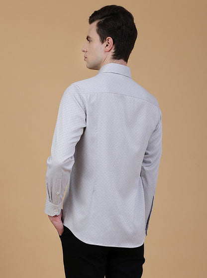 Light Grey Printed Slim Fit Party Wear Shirt | Greenfibre