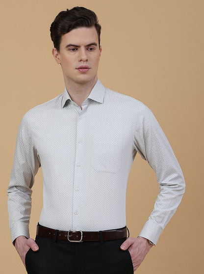 Light Grey Printed Slim Fit Formal Shirt | Greenfibre
