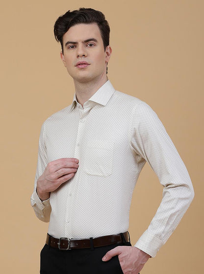 Beige Printed Slim Fit Formal Shirt | Greenfibre